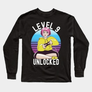 Level 9 Unlocked Girls Loves Anime Gamer 9th Birthday Girl Long Sleeve T-Shirt